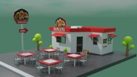 3 boyutlu Burger kafe tasarımı