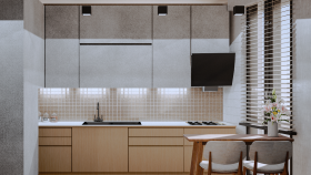 Modern apartman dairesi 3D tasarımı, render - Mutfak
