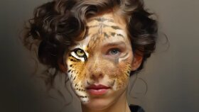 Kaplan ile bir kadını face morphing yapma