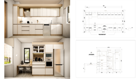 Mobilya Tasarımı,Mutfak Tasarımı, Teknik Çizim, 3D Render 