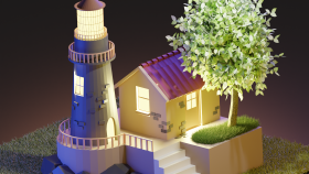 High poly deniz feneri ve ev projesi