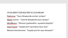 Oyun Şirketi İçin İsim ve Slogan 
