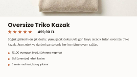 Giyim Ürünü için Ürün Açıklaması (Örnek)