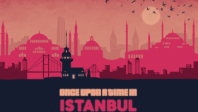 İstanbul'un silüetini içeren 2d bir illustrasyon