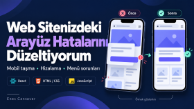react, html ve css sitenizde arayüz hatalarını düzeltirim