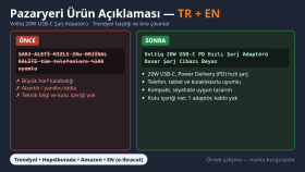 pazaryeri ürün ilanınızı TR + EN olarak yazarım
