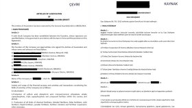 TR-EN Şirket Esas Sözleşmesi Çevirisi