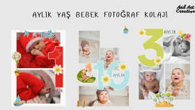 Aylık Yaş Bebek Fotoğraf Kolajı