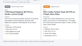 Ürün metni çevirisi: pamuk peştemal (TR → EN)