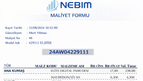 İş Emri ve Ön Maliyet Raporları