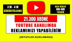 21.300 aboneli YouTube kanalımda reklam yapabilirim