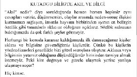 'Kutadgu Bilig'de Akıl ve Bilgi' konusunda yazmış olduğum yazının bir kısmı buradadır. 