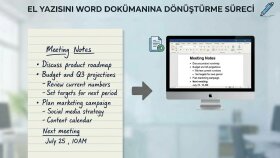 el yazısı ve görselleri word ve/veya excele aktarabilirim