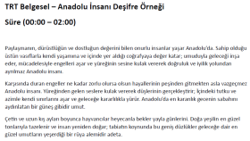 TRT Belgesel Deşifre Örneği - Anadolu İnsanı