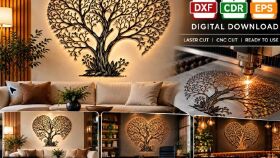 Kalp Ağacı Duvar Dekoru – Lazer Kesim Çizimi