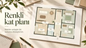 Renkli 2+1 kat planı: çizgisel plandan sunuma
