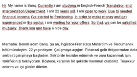 İngilizce çeviri yapıyorum ve metin yazıyorum