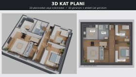 planınızdan emlak ilanları için 3D kat planı hazırlarım