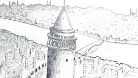 galata kulesi karakalem illüstrasyonu