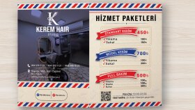 Modern Berber ve Kuaför Fiyat Listesi/Menü Tasarımı