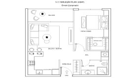 1+1 Daire Kat Planı Tasarımı / Giyinme Odası Modern Çözüm