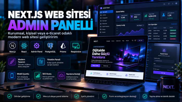 Next.js ile admin panelli modern web sitesi geliştiririm