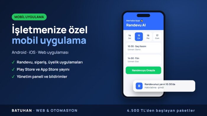 işletmenize özel Android ve iOS mobil uygulama yaparım
