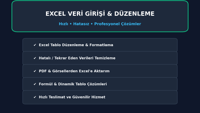excel tablolarınızı düzenler veri girişi yapar ve temizlerim