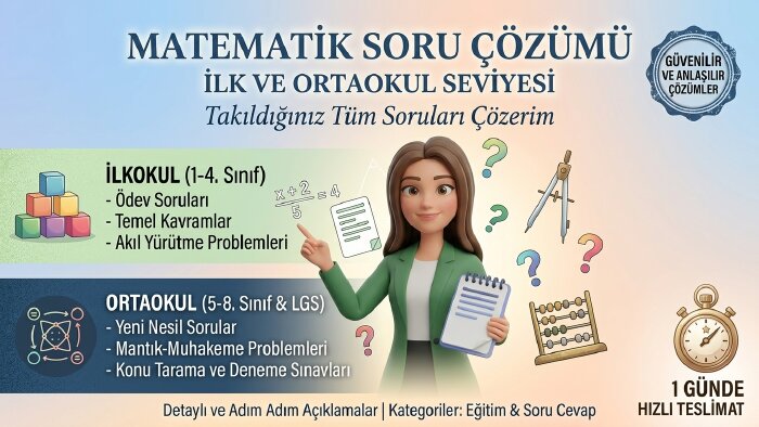 ilkokul ve ortaokul matematik sorularınızı adım adım çözerim