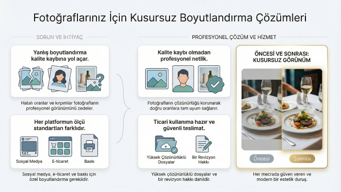 fotoğraflarını her platforma uygun boyutlandırabilirim
