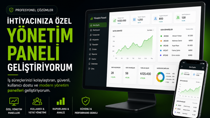 iş süreçlerinizi kolaylaştıran yönetim paneli geliştiririm