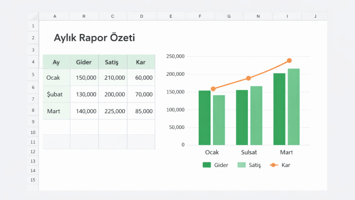 excel ile otomatik aylık rapor hazırlarım