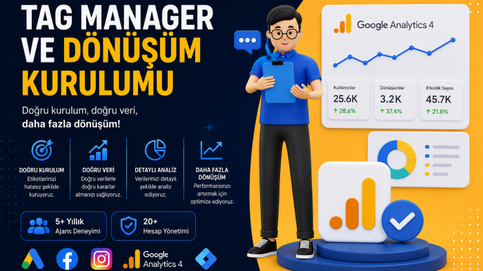  tag manager ve dönüşüm etkinliği kurulumu yaparım