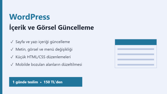 wordpress sitenizde içerik ve görsel güncellemesi yaparım