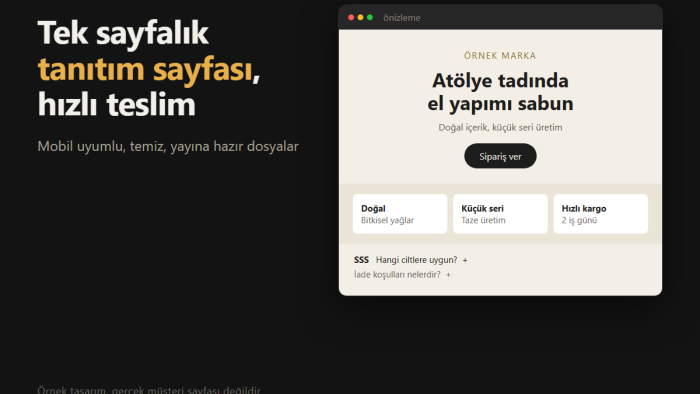 tek sayfalık tanıtım sayfanızı hızlıca hazırlarım