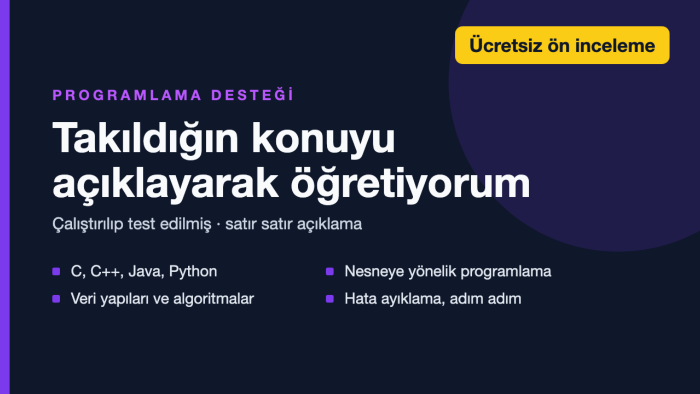 Python, Java ve C dersi verir, kodundaki hatayı açıklarım