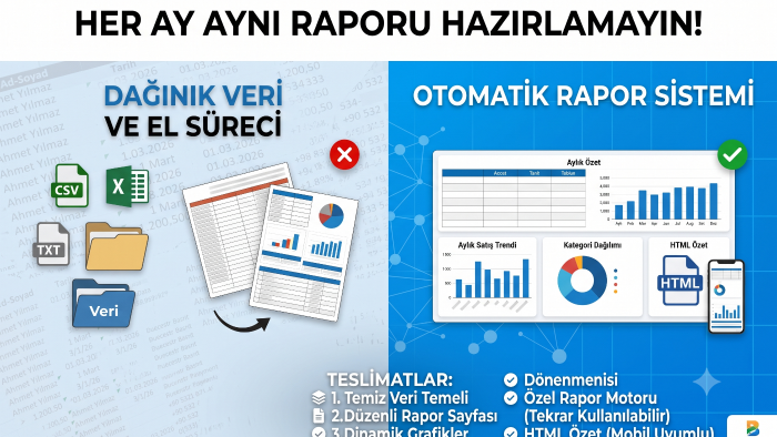 Excel verilerinizden otomatik rapor ve özet tablo hazırlarım