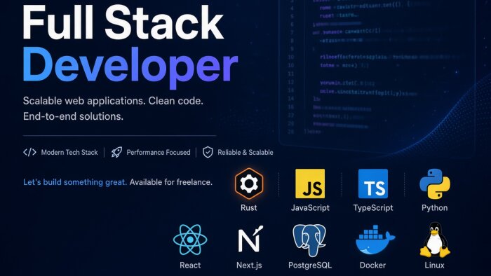 Rust ve Next.js ağırlıklı fullstack web geliştirme yapıyorum