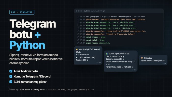 Telegram ve Discord botu, Python otomasyonu yaparım