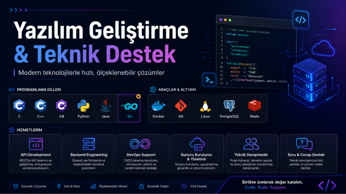 python, c, c++, c#, go ile sizlere destek olabilirim