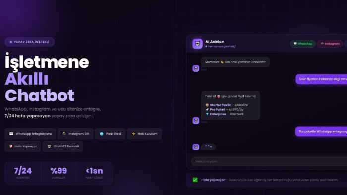 müşterilerinizle 7/24 konuşan chatbot kurulumu yapabilirim