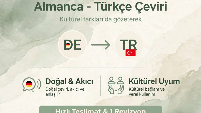 Almanca -Türkçe yazılı çeviri hizmeti sunuyorum