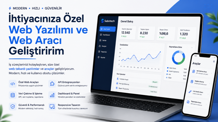 ihtiyacınıza özel web yazılımı ve web aracı geliştiririm