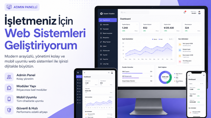 işletmenize özel yönetim panelli sistemler geliştiriyorum