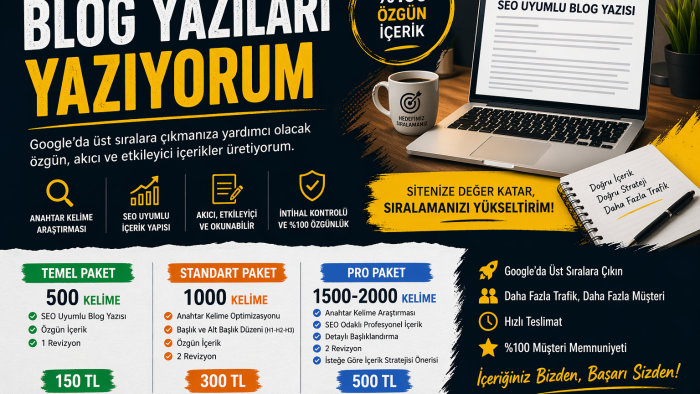 SEO uyumlu özgün blog yazıları ve içerik üretimi yaparım