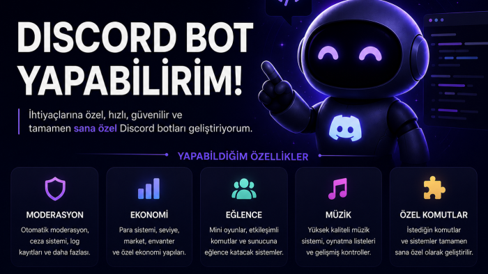 tamamen sizin istekleriniz özelinde Discord botu yapabilirim