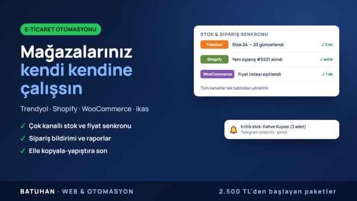 Trendyol, Shopify ve WooCommerce entegrasyonu yaparım