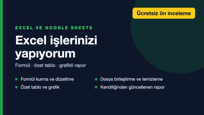 Excel formül, tablo ve rapor işlerinizi yaparım