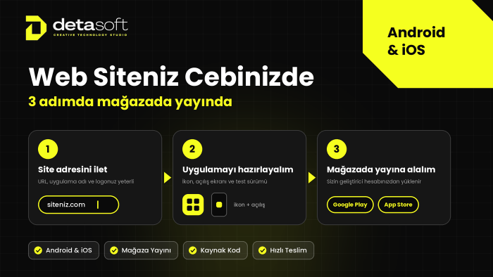 web sitenizi android ve ios uygulamasına çevirebilirim