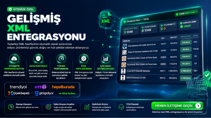 sitenize özel xml entagrasyonu yaparım